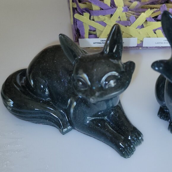 FOX SET 2pc BLUE Resin Figurines New Animal decorative collectible HANDMADE - Picture 2 of 4